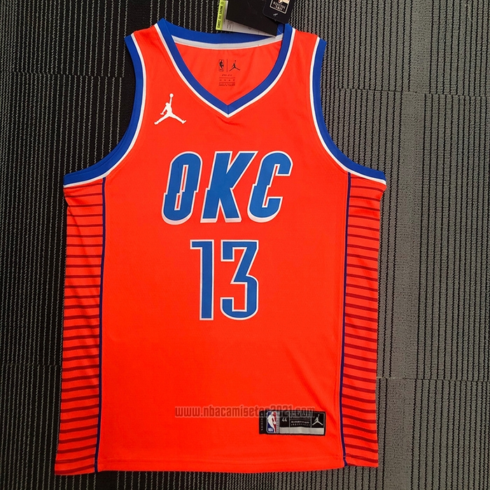 Camiseta Oklahoma City Thunder Paul George #13 Statement 2021 Naranja
